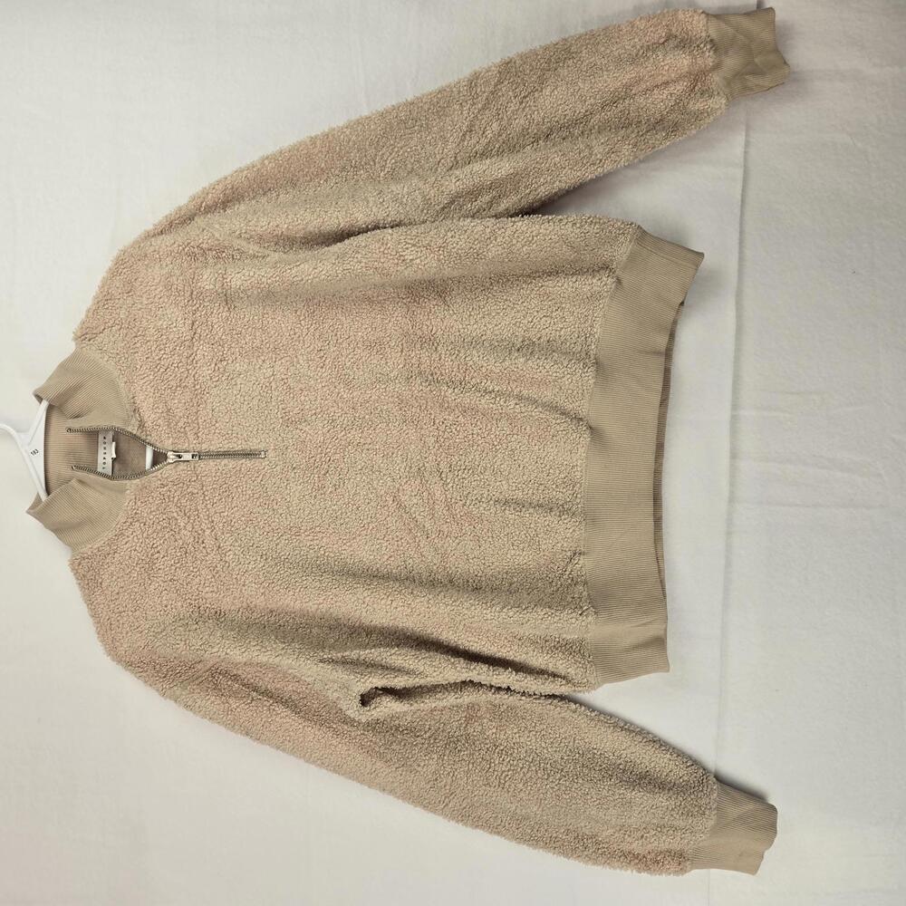 Topshop Plush Half-Zip Pullover Sherpa Beige Soft Size 8
